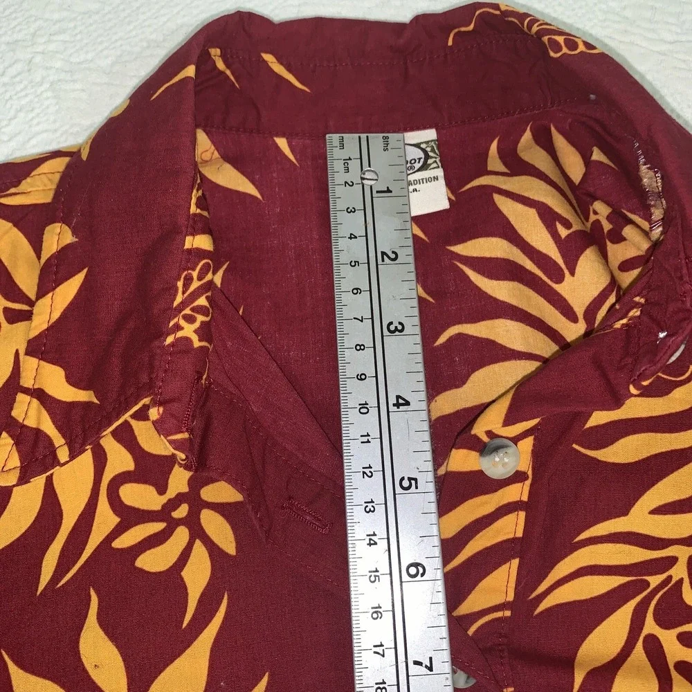 Go Barefoot Shirt Mens M Red Yellow Floral‎ Hawaiian USA Made Cardinal Gold